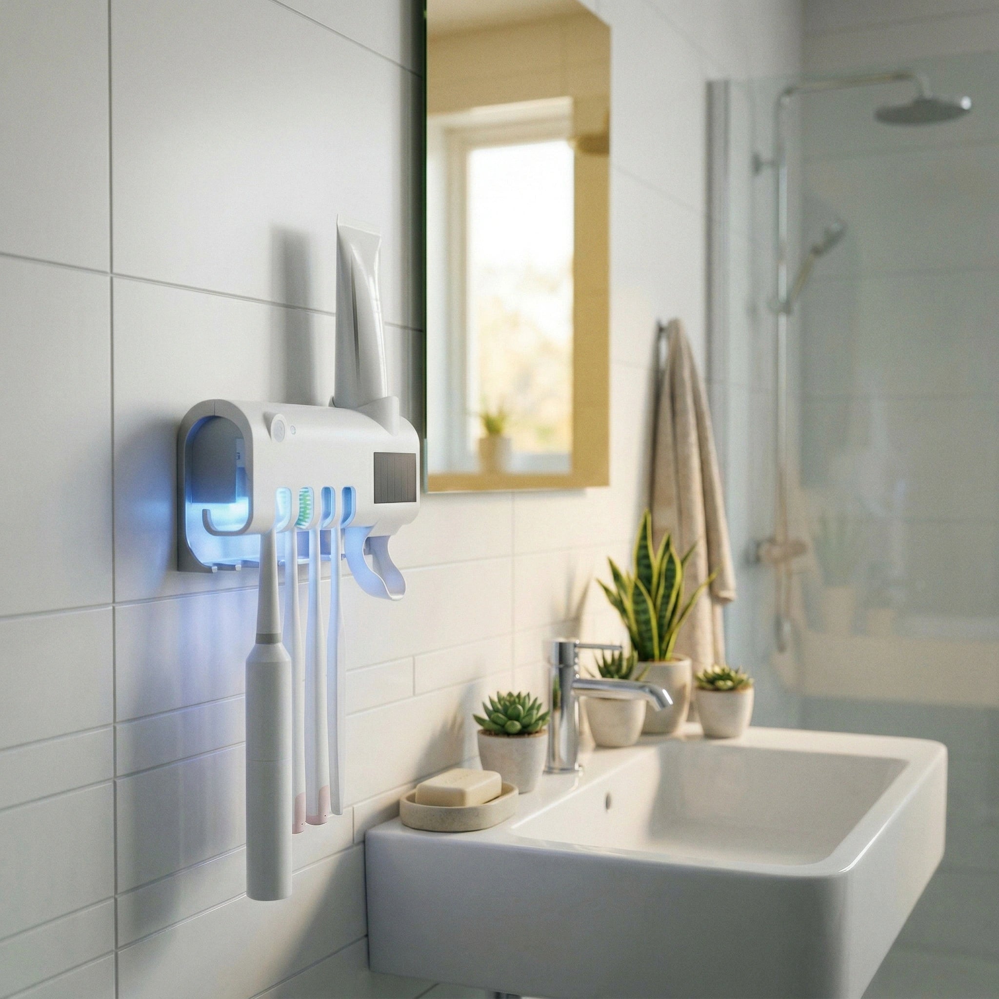 Smart UV Toothbrush Sanitizer & Auto Toothpaste Dispenser Set
